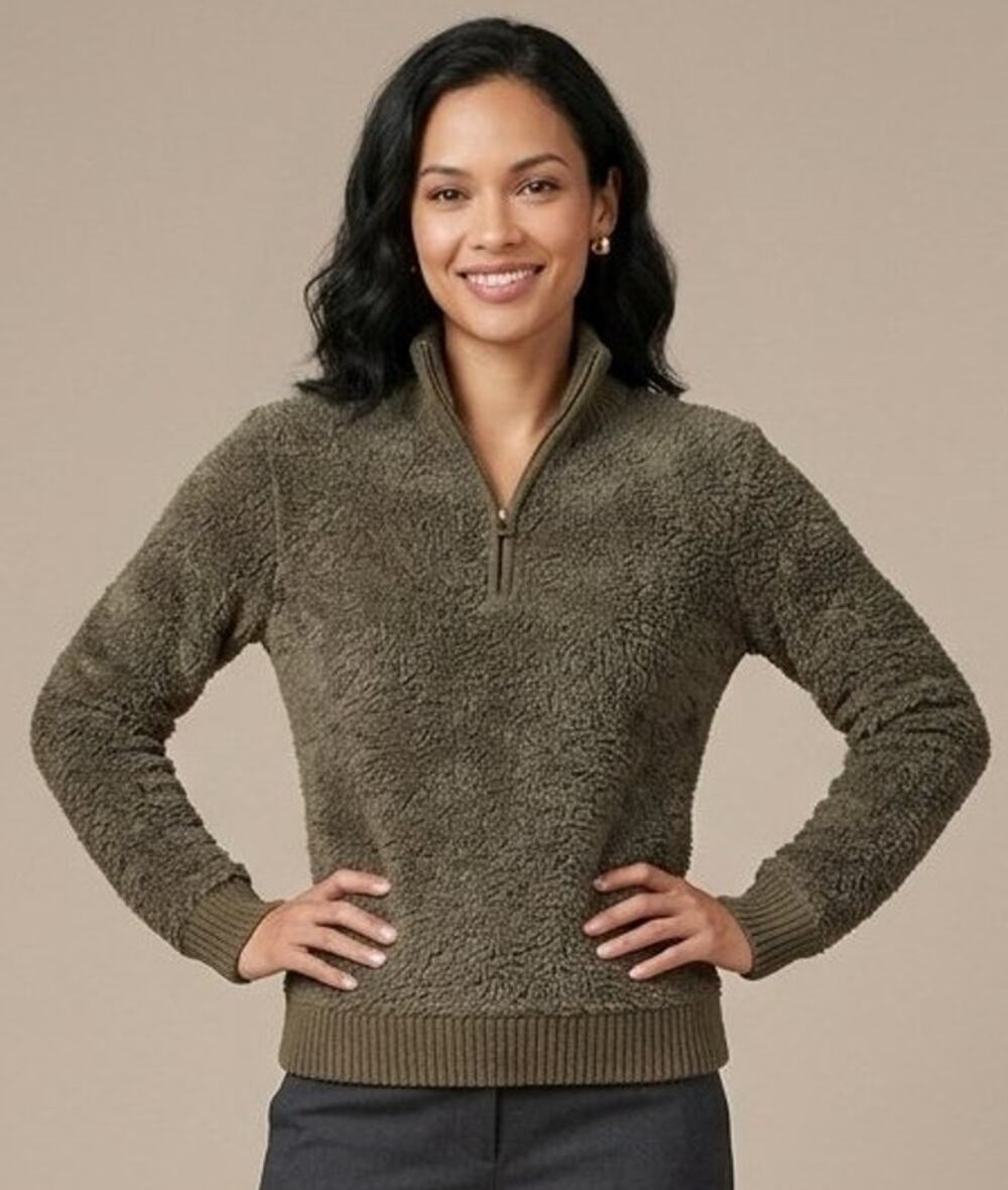 Barefoot Dreams CozyChic Shearling Half Zip Pullover In Olive Sweater Sze XS NWT